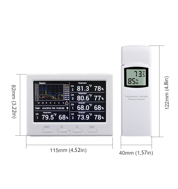 Wireless 8 channel color screen weather station