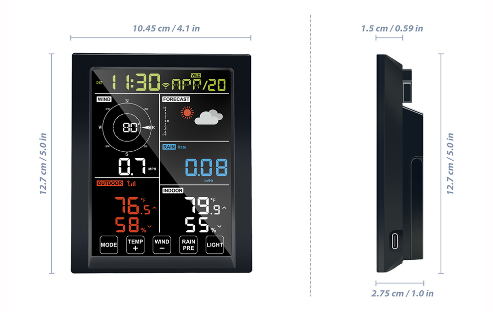 WiFi Color Screen Weather Station with 7-in-1 Haptic Ranifall Sensor