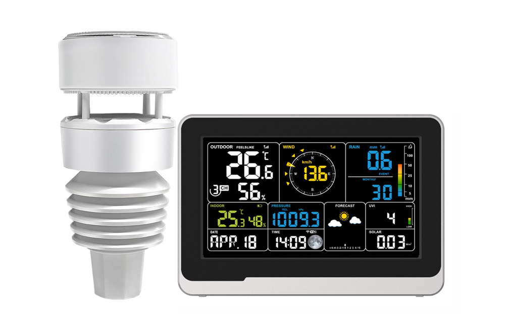 7.5" Large LCD display WiFi Weather Station with 7-in-1 outdoor sensor Haptic Rainfall sensor Ultrasonic Wind Sensor